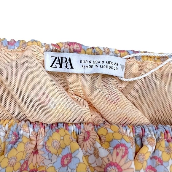 Zara Satin Effect Floral Crop Top Off-The-Shoulder Puff Shoulder Size S New - Picture 2 of 11